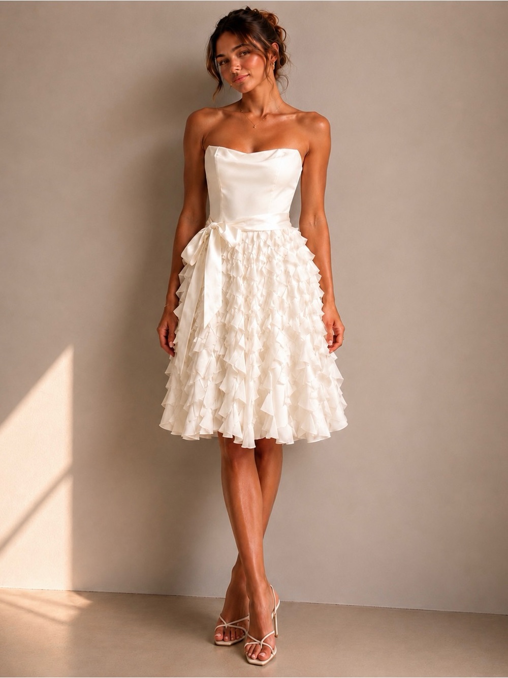 White House Black Market Strapless Ruffle Chiffon Cocktail Dress